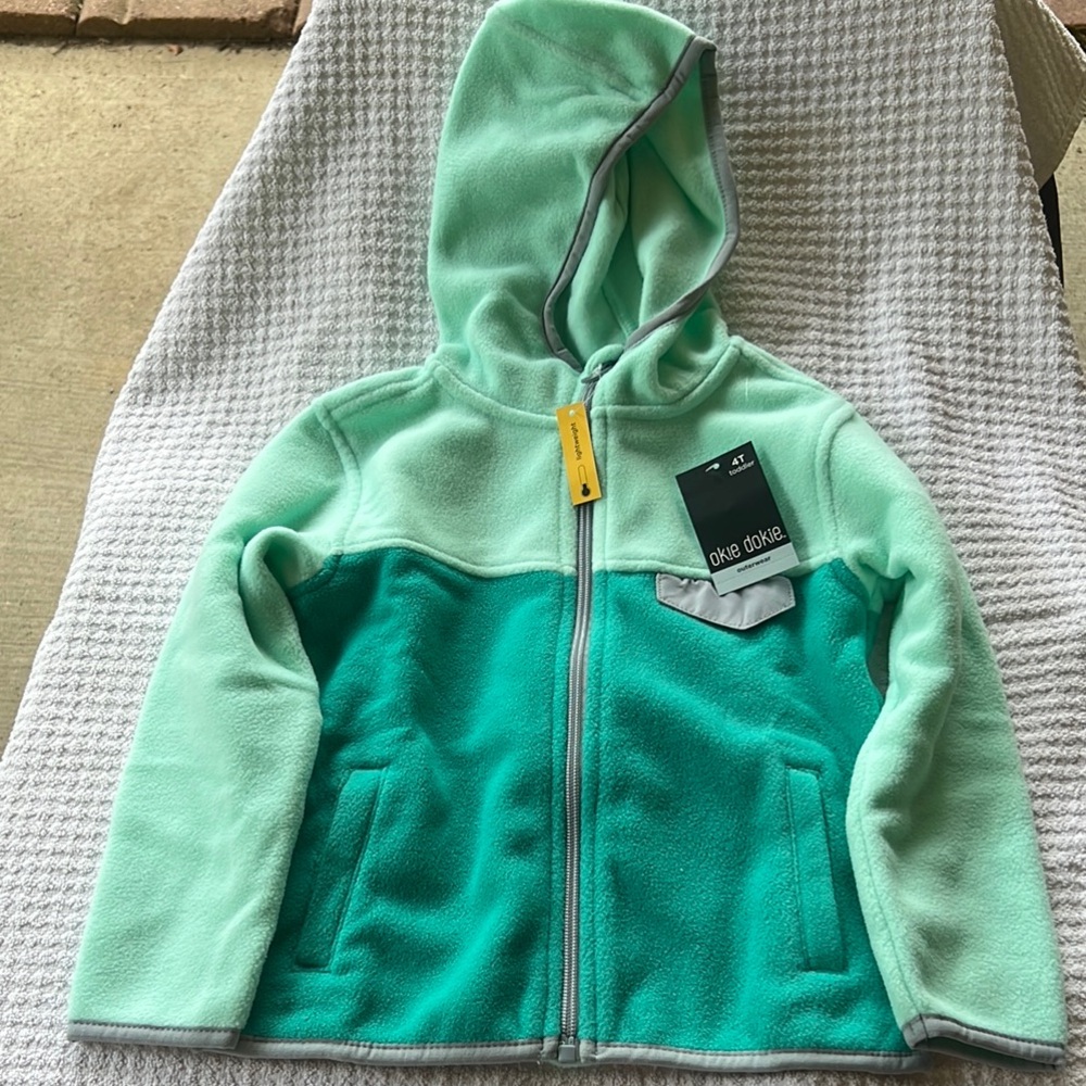 NWT - Okie Dokie Kids Two-Tone Green Fleece Zip-Up Jacket